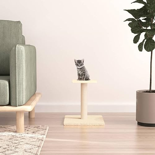Ordellia Arbre à chat en sisal avec plateforme - Meubles à gratter avec peluche - Colonne à gratter et tronc à griffer pour l'entretien des griffes - 38 cm - Crème - Pour le salon et l'intérieur