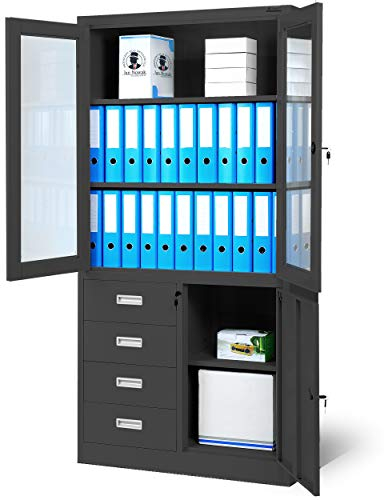 Jan Nowak Aktenschrank C042 Büroschrank Metallschrank Flügeltüren Schubladen Pulverbeschichtung Stahlblech 185 cm x 90 cm x 40 cm (H x B x T) (Anthrazit)