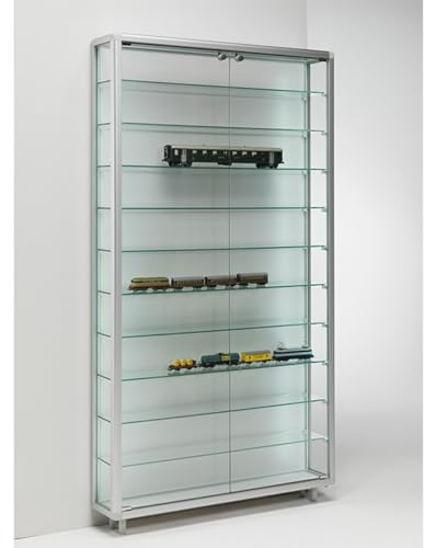 MHN Sammlervitrine & Standvitrine 20 x 79 x 184,5 cm – Flache Glasvitrine zur Wandaufstellung, abschließbar – ohne Beleuchtung – für Modellautos, Modell-Eisenbahn oder Figuren