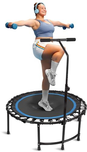 Serenelife 40 Inch Portable Fitness Trampoline with Adjustable Handrail for Indoor and Outdoor Use – Professional Round Jumping Trampoline – Cardio Trampoline