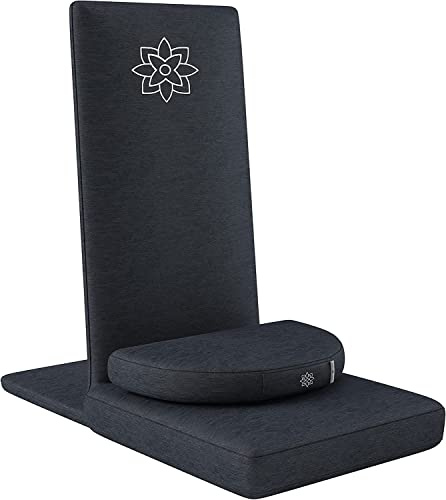 Mindful Modern Sedia da meditazione pieghevole professionale, sedile regolabile per meditazione con supporto per la schiena e cuscino da meditazione a mezza luna con grano saraceno – Sedia da