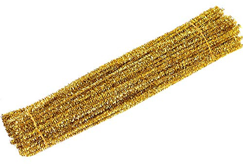 MoreChioce Pfeifenreiniger,100 Stücke Bunt Glitter Pfeifenputzer 30cm Biegeplüsch Twist Sticks Arts Lametta-Stiele für Kinder DIY Handwerk Dekorationen,Gold