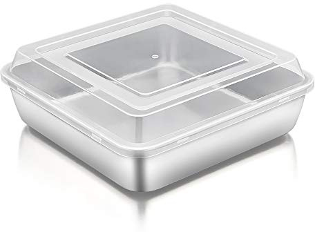 TeamFar 8x8 Inch Baking Pan with Lid, Stainless Steel Square Cake Pan