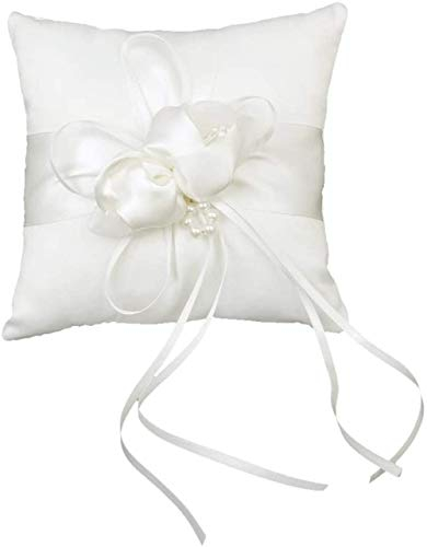 Tiuimk Ringträger Satin Blume Hochzeit Ringkissen für 2 Ringe für Zeremonie, 15 x 15 cm, 15 x 15 cm, Stoff