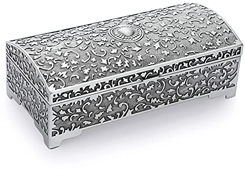 IGNPION Portagioie in metallo per anelli, collane, orecchini, portagioie, organizer per gioielli, in argento anticato, mini scatola per ricordi, grande