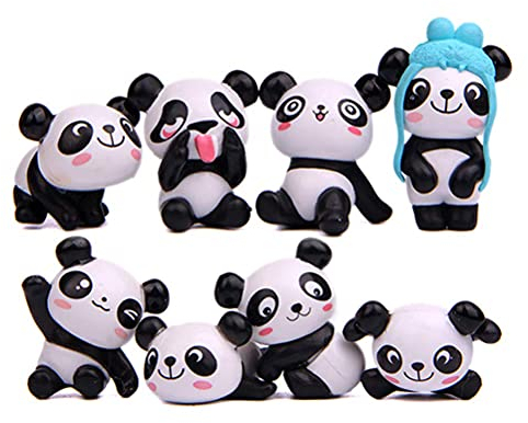 Pandas Figurines,8 PCS Panda Figures Mignon Miniature Panda Mini Figurines Animales Cadeaux pour Filles Miniature Jardin Ornement Jardinage Poupée Gâteau Décoration pour Fête Enfant