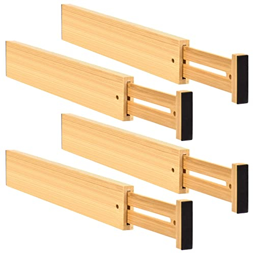 Queta 4 PCS Adjustable Bamboo Drawer Dividers Expandable Drawer Organisers,Spring Loaded Drawer Organisation Separators for Kitchen, Clothes, Bathroom, Baby Drawer, Tools