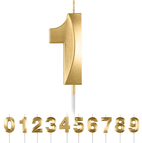 Geburtstagskerzen Zahlen 1,Gold Geburtstagskerzen, 3D Diamant Form Kuchen Kerzen Zahl 0 1 2 3 4 5 6 7 8 9 Glitzer Kuchen Topper Dekoration für Hochzeit Geburtstag Jubiläum