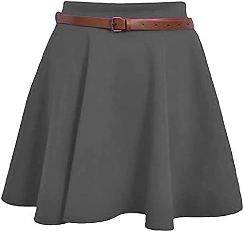 Tease Womens Plain Belted Skirt Elasticated Waist Skirts Ladies Stretch Flippy Short Flared Mini Skater Size UK 8-26