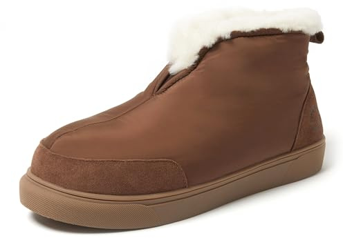 Dearfoams Men's Fireside Nylon Australian Shearling Water Resistant Après Winter Warm Up Bootie Snow Boot, Brown, 11