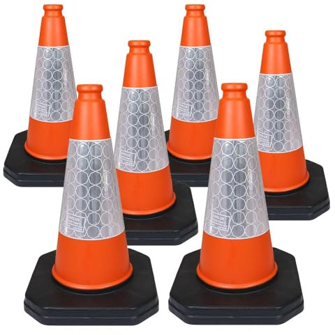 460mm 1-Piece Pack of 6 - High Traffic Cones for Street Safety - Strong and Durable Outdoor Cones with Very Low Centre of Gravity - U.K Made Safety Cones