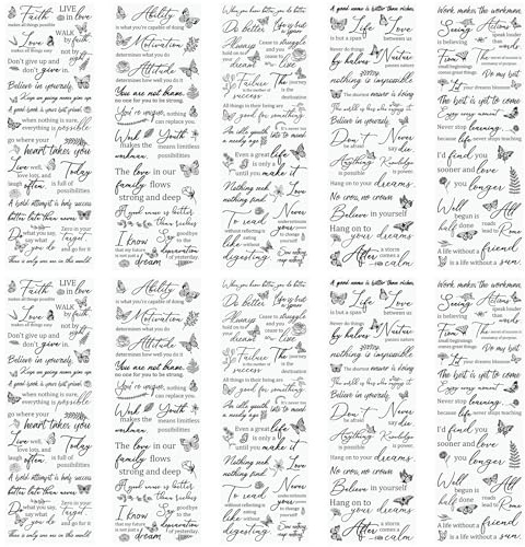 WANDIC 10 Sheets Rub On Transfer Stickers Butterfly Decals Black Inspiration Word Stickers Furniture Windows Craft Decals for Home Office,11.8 * 3.9in