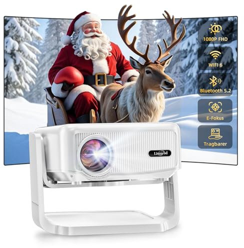 Beamer丨[Elektrischer Fokus丨Auto Keystone] 4K Full HD 1080P Unterstützt,WiFi 6 und Bluetooth丨Mini beamer, 300 Zoll, 360-Grad-Drehbar Beamer, Ideal für Heimkino丨Outdoor Projektor Kompatibel mit Handy,PC