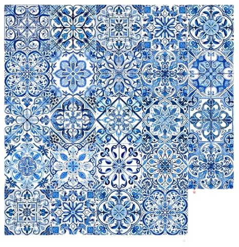 Fliesenaufkleber zum Abziehen und Aufkleben, 24 Stück, Fliesenaufkleber zum Aufkleben, blaue und weiße Porzellan-Wandaufkleber, portugiesischer Stil, antike Fliesen, Fliesenaufkleber, Klebefliesen für