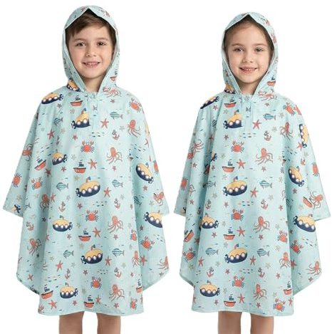 A2Z 4 Kids Girls Boys Waterproof Hooded Rain Poncho Lightweight - Raincoat Poncho 633 Green 8-10
