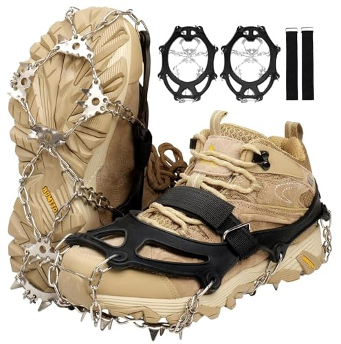 Crampones Yanbaozi, 23 Dientes, Tracción Antideslizante, Cadena de Acero Inoxidable, para Caminar, Correr, Escalada y Senderismo (M)