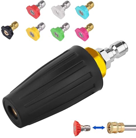 Greden Turbo Nozzle for Pressure Washer - Rotating Spray with 3000PSI Max, Quick Release, 7 Nozzle Tips, 1/4 Quick Connect