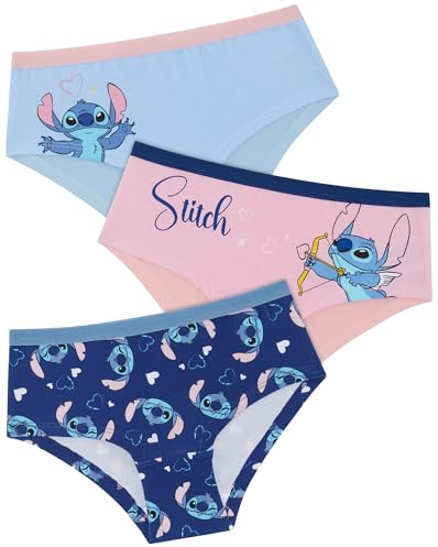 Lilo & Stitch Lot de 3 Slips Hipster pour Fille 95% Coton/5% élasthanne, Multicolore, 8-9 Ans