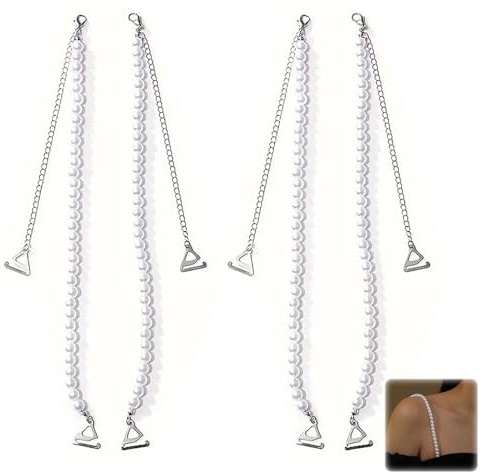 FOSDICK 4 Piezas Tirantes de Sujetador de Perlas de Imitación, Perlas Tirantes Lencería, Correas Ajustables para Tops, Vestidos, Adecuado para Todos los Días, Fiestas, Eventos, Bodas