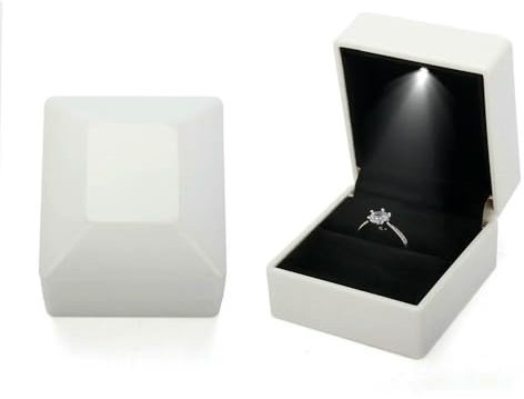 GYMIGE Scatola Porta-Anello con Luce LED, Porta-Anello con Diamanti, Porta-Anello Nuziale, Organizer per Gioielli, Regalo