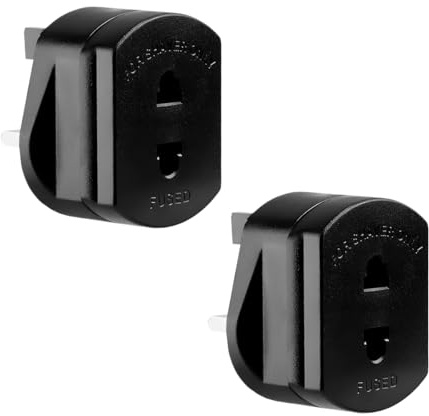 Lotsdonxia 2 Pcs Euro to UK Power Adapter Plugs - Fused Bathroom Safety Travel Adapter for Electric Razors, Toothbrushes, Compact Design for UK Sockets (Black)