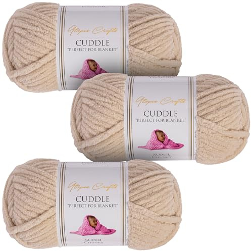 Utopia Crafts Cuddle - Filato morbido in ciniglia super grosso, per lavorare a maglia e uncinetto, 3 confezioni da 100 g (ambra morbida)