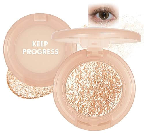 Eyeshadow Glitter – Champagne Gold & Pearlescent Highlighter – Shimmer Single Eyeshadow & Face Highlighter Talc-Free Vegan Pressed Powder Long-Lasting Waterproof Festival Makeup(06)