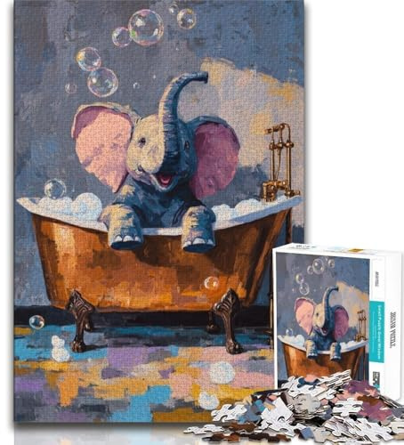 1000-teiliges Puzzle für Jugendliche und Erwachsene Elefant in der Badewanne 1000-teiliges Puzzle anspruchsvolles Spielspielzeug Wanddekoration einzigartige Geburtstags