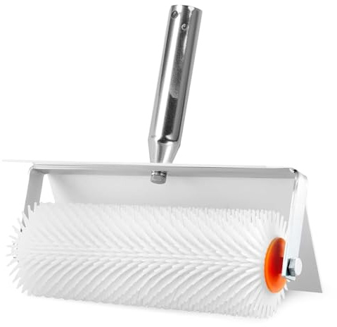 Rodillo de púas para compensar, rodillo de purga de 25 cm con protección contra salpicaduras, longitud de púas de 21 mm, rodillo de purga para eliminar burbujas y superficies lisas