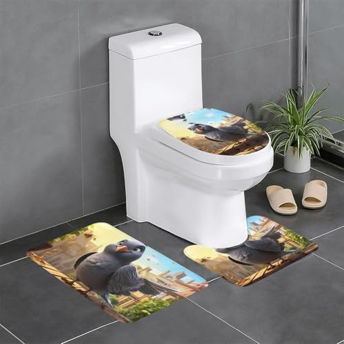 WHJSSF Set di tre pezzi antiscivolo per bagno con immagine di piccione dei cartoni animati, asciugatura rapida, tappetino da bagno durevole
