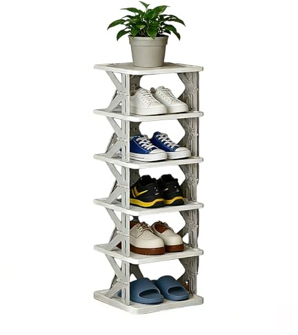 JINYAOSHI Scarpiera pieghevole a più livelli, organizer portatile per scarpe per ingresso/bagno/camera da letto, ripiano salvaspazio in plastica (grigio, 6 piani)