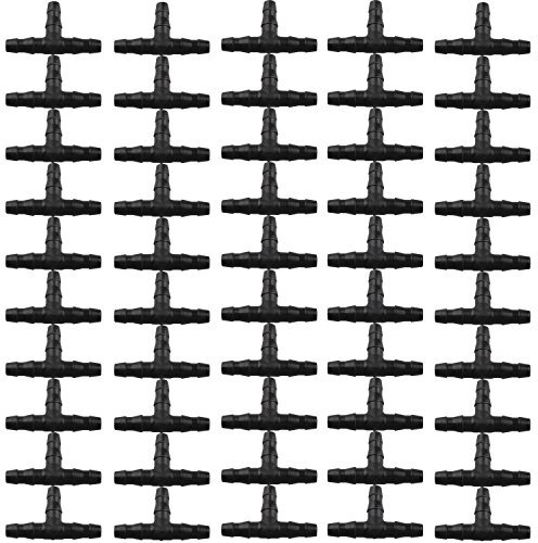 Futheda 50 pcs 3 Way Tee Connecteurs trois vers barbelé Dripper d'arrosage connecteur T connecteur adaptateur Tube Raccord de tuyau d'arrosage Arroseur cannelé tuyau d'égouttement Système 7 mm