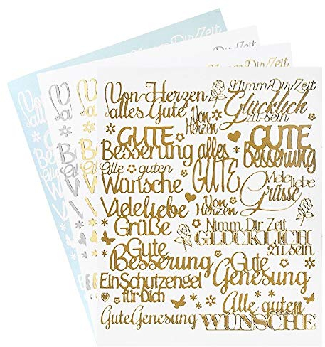 Ideen mit Herz Sticker Handlettering Art | Aufkleber | Verschiedene Schriftzüge zur Hochzeit, Liebe, Trauer, Weihnachten, Ostern uvm. | Jeweils 4 Bogen à 20 x 23 cm (Liebe Wünsche | Genesung)