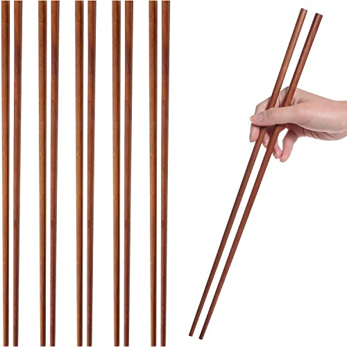 6-Pairs 16.5-Inch Wooden Cooking Chopsticks Set - Long Reusable Chopsticks for Wok Cooking, Noodle Frying, and Asian Deep-Frying - Ideal for Kitchen Use