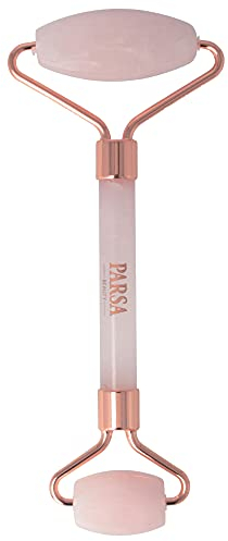 PARSA Beauty Nature Love Rosenquarz Gesichtsroller – Gua Sha Roller für straffendes Gesichtsyoga & Gesichtsmassage – Gesichtsmassagegerät für Lymphdrainage & abschwellende Wirkung
