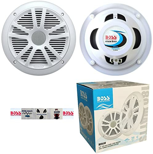 Kit Set para Boss Audio Systems MR6W 2 Altavoces Marinos de Doble Cono 6,5 16,50 cm 90 vatios rms 180 vatios máximo Impermeables Blanco, por par + 5 Pegatinas Gratis