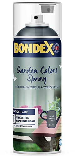 Bondex Garden Colors Spray Mildes Schiefergrau 0,4 L für 4 m² | Vintage-Flair für Möbel & Accessoires | Schütteln & Sprühen | Seidenmatt | Sprayfarbe