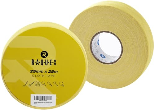 Raquex Cinta de Tela para Deportes: Palos de Hockey, Tenis, Squash o bádminton, Cuerdas de Saltar y más. Resistente al Agua, Fuerte y Proporciona un Agarre Natural Aumentado (Amarillo)