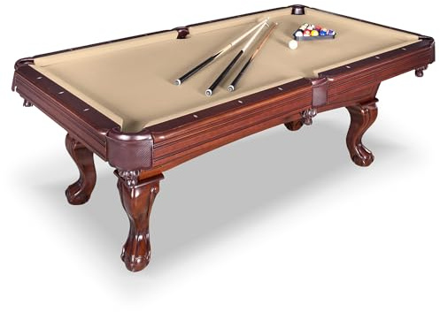 Hathaway Augusta 8 Foot Pool Table with Complete Accessories – Classic Full Size Billiard Table for Home Use – Classic Ball and Claw Legs, Inlaid Sights, K-66 Cushions – Walnut Finish with Camel Felt