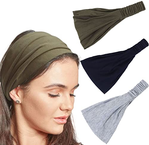 Generse Breites Stirnband Grau Elastische Haarschals Weich Laufende Yoga Haarbänder für Frauen und Mädchen (3er Pack)
