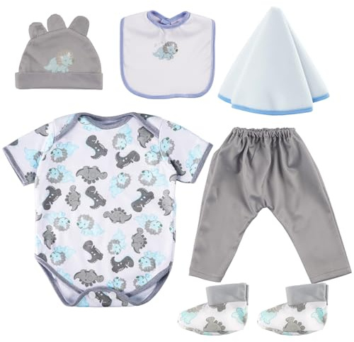 BABESIDE 6 PCS Reborn Baby Doll Clothes Set for 17-22 Inch Dolls – Dinosaur Outfit with Hat, Bib, Socks for Boy or Girl Dolls,Perfect for 3+ Year Old Kids