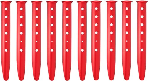 Takelablaze Aluminum Tent Stakes for Camping in Snow & Sand 10PCS Beach Canopy Tent Stakes U-Shaped Tent Pegs Lightweight Ground Nails for Beach Shade Canopy Hiking Backpacking Boating Picnic (Red)