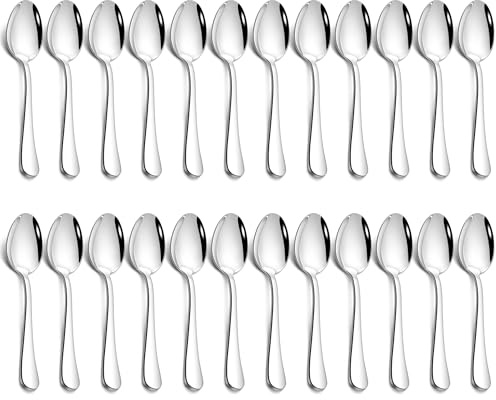 Joyfair Teskedar 24 stycken, 13,5 cm rostfritt stål kaffeskedar espressoskeds-set, dessertsked liten sked för hem, restaurang, café, spegelpolerad och diskmaskinssäker – runt handtag