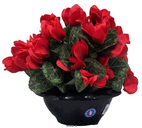 Artificielles.com - Vase, künstliche Blumen, Alpenveilchen, Rot