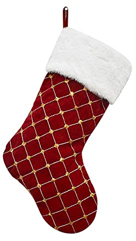 RXXR 1 styck röda gyllene paljetter glitter julstrumpor, hängande strumpor för juldekoration present, festdekoration jul
