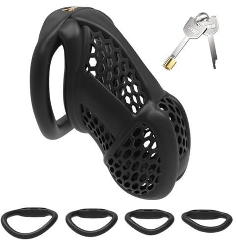 Mens Lightweight Training Cage, Male Special Underwear with 4 Sizes Rings and Invisible Lock - aUKHA13 Black (Standard)