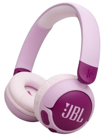JBL Junior 320 BT, Auriculares supraaurales e inalámbricos para niños, Bluetooth, micrófono, Safe Sound, volúmen hasta 85 dB, 50 hrs de batería, Set de Pegatinas, diseño Plegable, Violeta