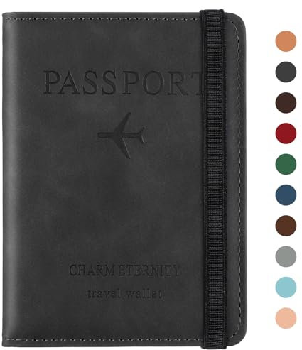 Sciphylia Reisepasshülle Reisepass Hülle Impfpass Hülle mit RFID Blocker PU-Leder Passport Cover für Damen Herren Schutzhülle Tasche Reisedokumente Organizer, Dunkelschwarz