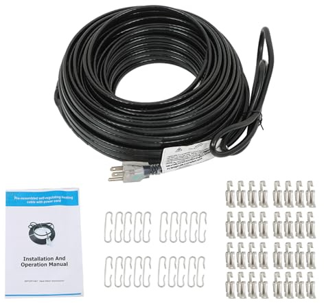 elfinrm 120FT Heating Tape for Roof and Gutters, Self-Regulating Heating Cable for Roof Deicing, Keeps Water Flowing at -158℉ (With Aluminum Hooks and Clips)