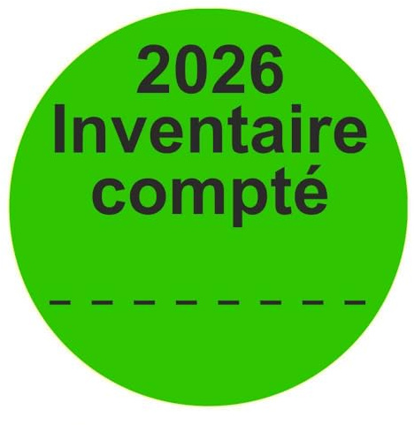 Lot de 1000 étiquettes d'inventaire « 2026 Inventaire Compté » - Diamètre : 50 mm - Vert clair
